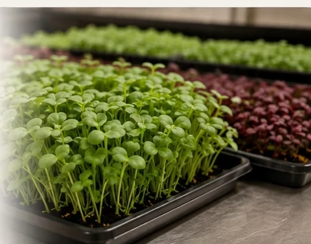 Fresh living microgreens in trays